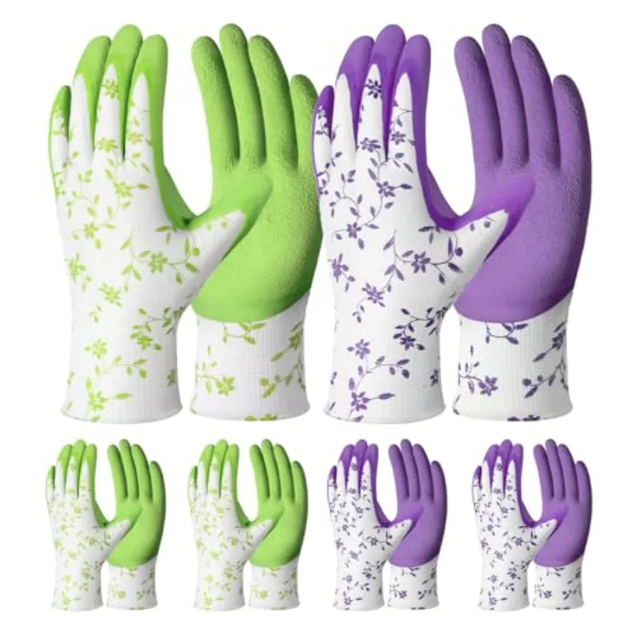 Gardening Gloves for Women Men - 3 Pairs Grip Latex Coated Working Gloves Medium Size Black and Green