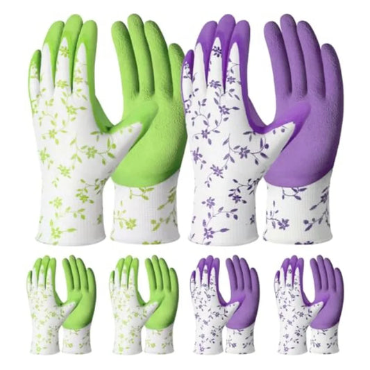 Gardening Gloves for Women Men - 3 Pairs Grip Latex Coated Working Gloves Medium Size Black and Green