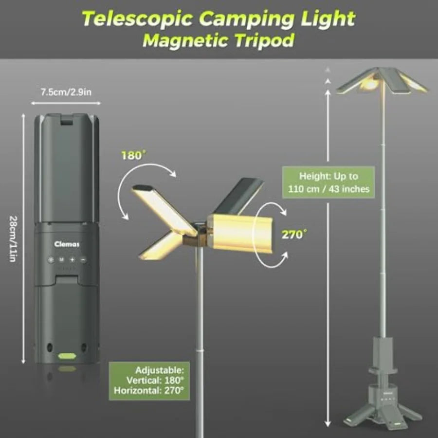 Telescopic Camping Lights with Remote Control 14000 mAh Rechargeable 6000LM LED Lanterns with Memory Function Dimmable Magnetic