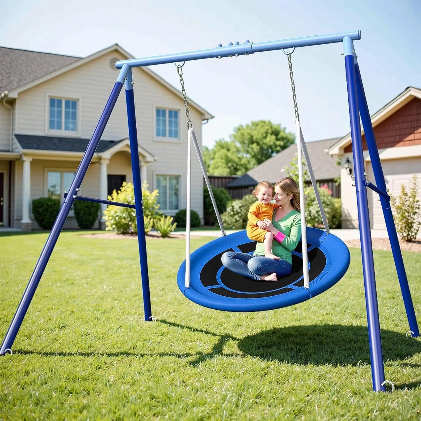 Heavy Duty 500lbs Saucer Swing Set - Outdoor Metal Frame Playground Includes 45'' Tree Swing & Adjustabl