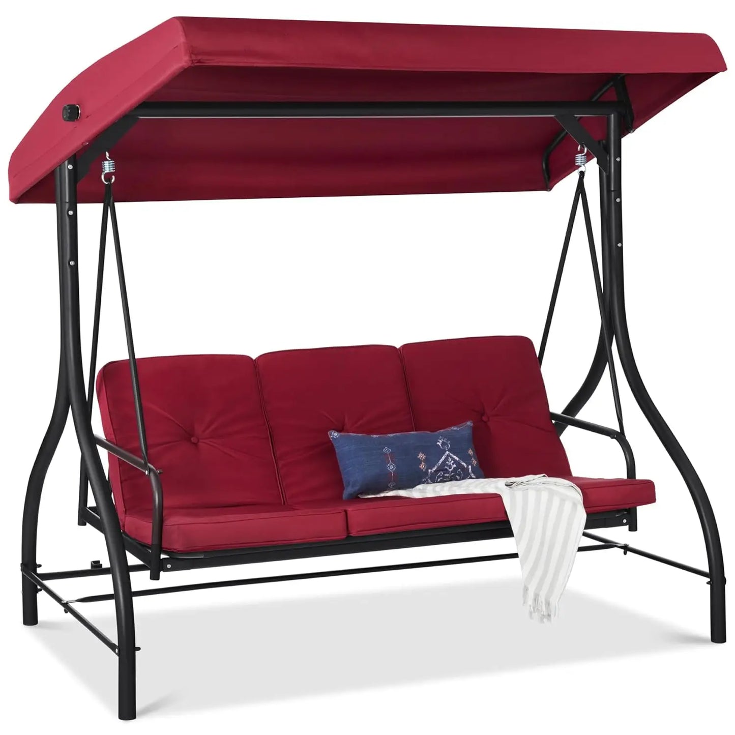 3-Seat Outdoor Large Converting Canopy Swing Glider, Patio Hammock Lounge Chair, Backyard w/Flatbed,,