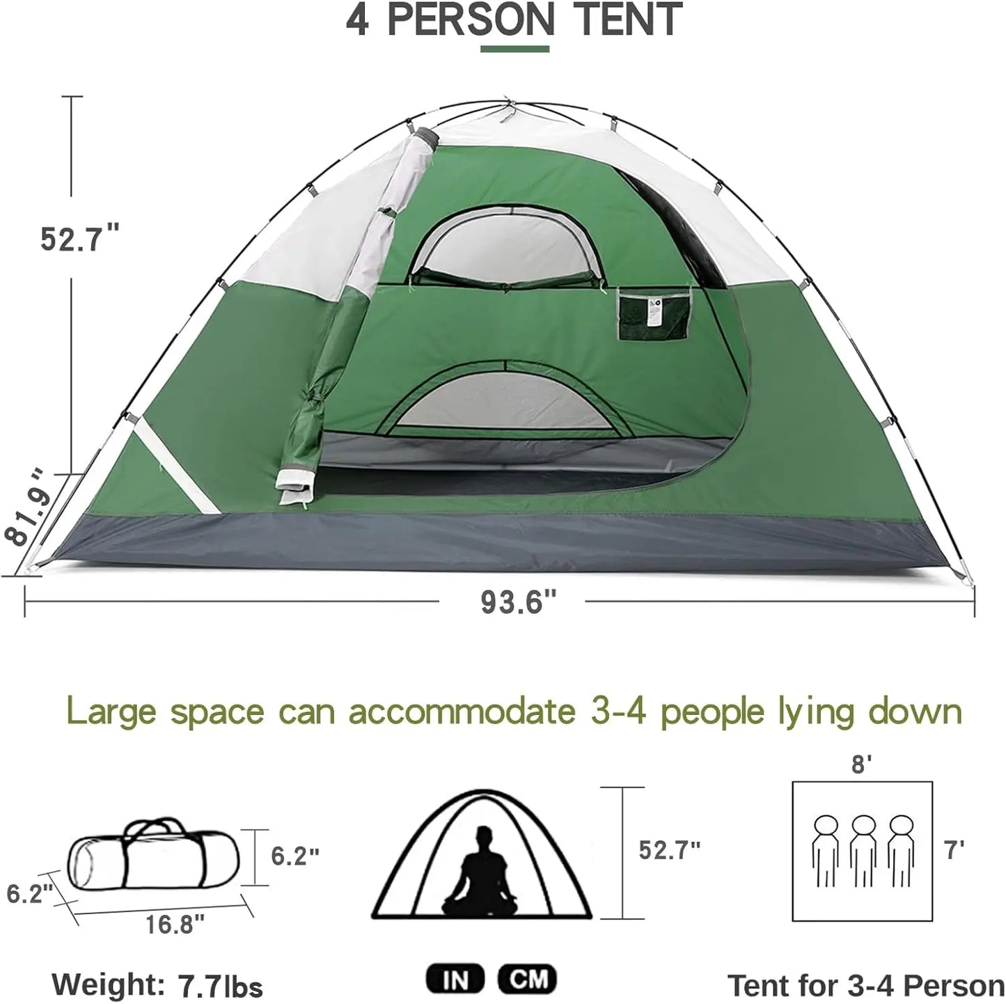 2-5 Person Waterproof Camping Tent, Lightweight Portable Dome Tent for Hiking and Backpacking