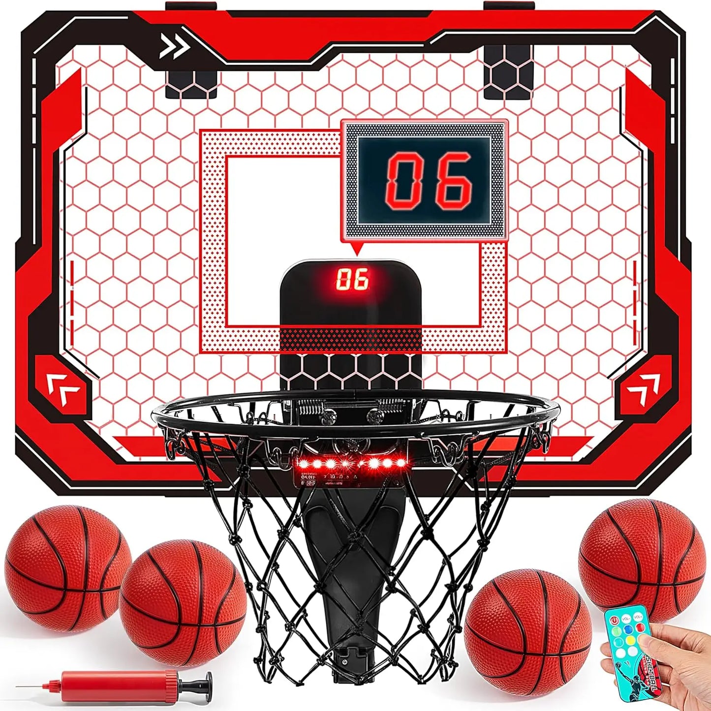 JOYFY Mini Indoor Basketball Hoop Light Up Over The Door Basket Ball Hoop with Scoreboard & 4 Balls