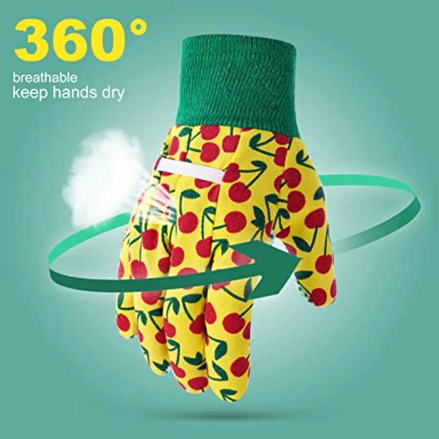 Gardening Gloves 3 Pairs Medium Age 6-9 Polyester Material Floral Pattern Suitable for Indoor and Outdoor Activities