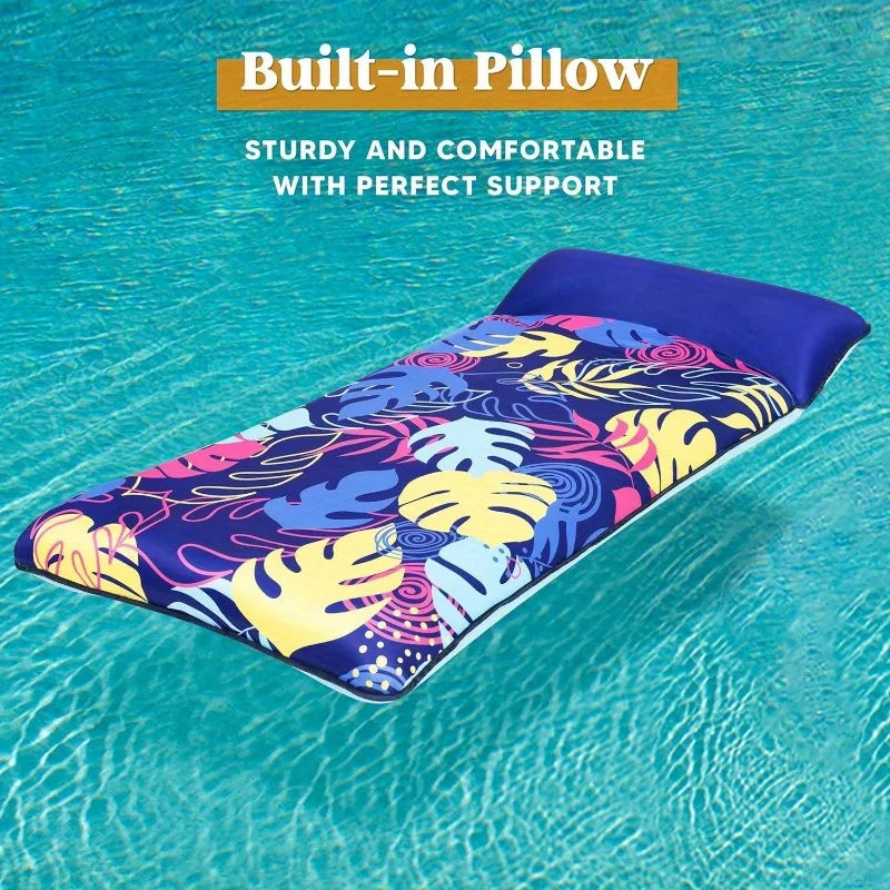 Fabric Covered Pool Inflatable Floats, Raft Mat Lounger for Adults with Headrest