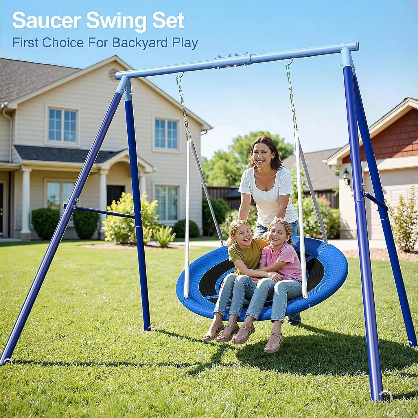 Heavy Duty 500lbs Saucer Swing Set - Outdoor Metal Frame Playground Includes 45'' Tree Swing & Adjustabl