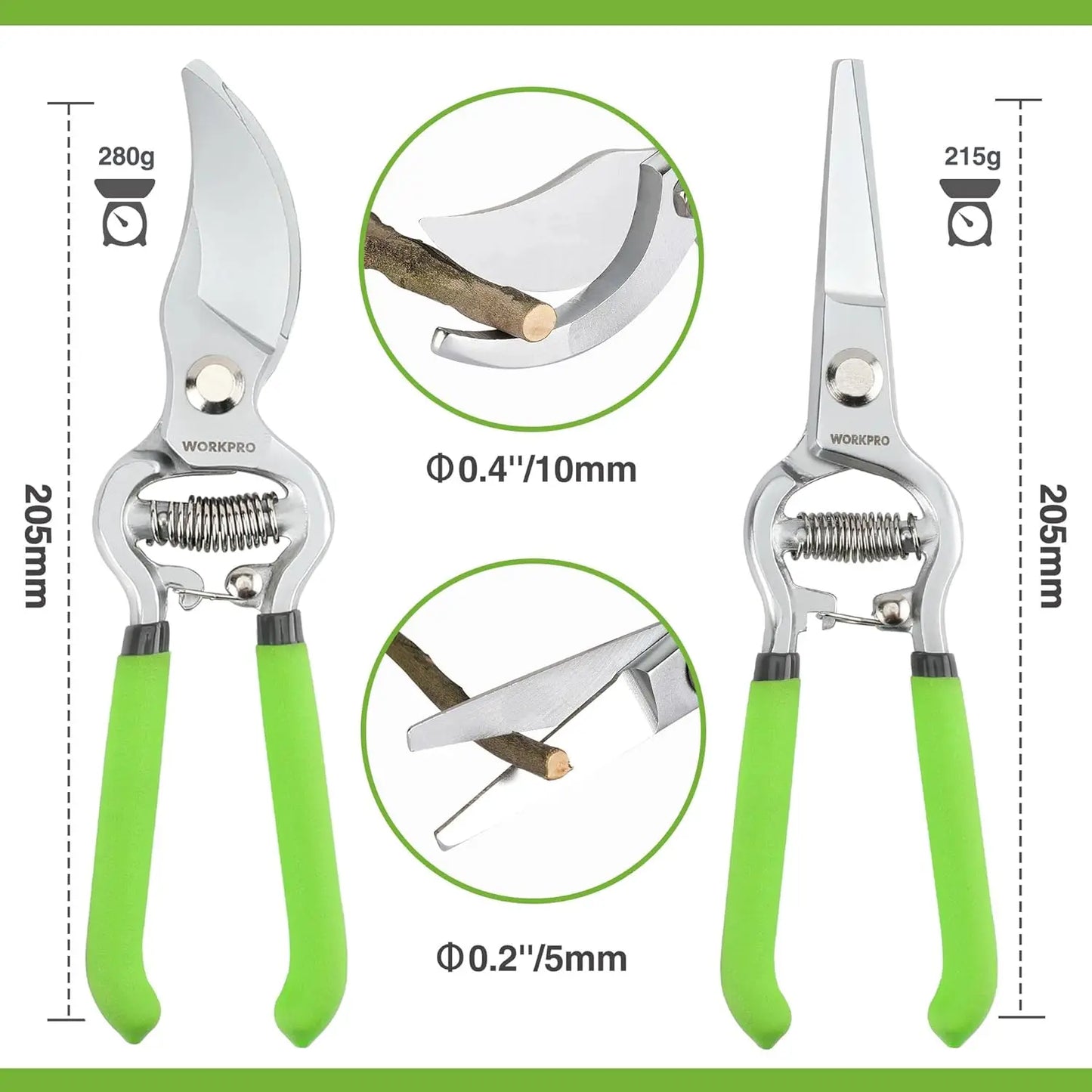 2-Piece Pruning Shears and Garden Tool Belt Set with Adjustable Waist, 8" Bypass Shears and Hand Pruner