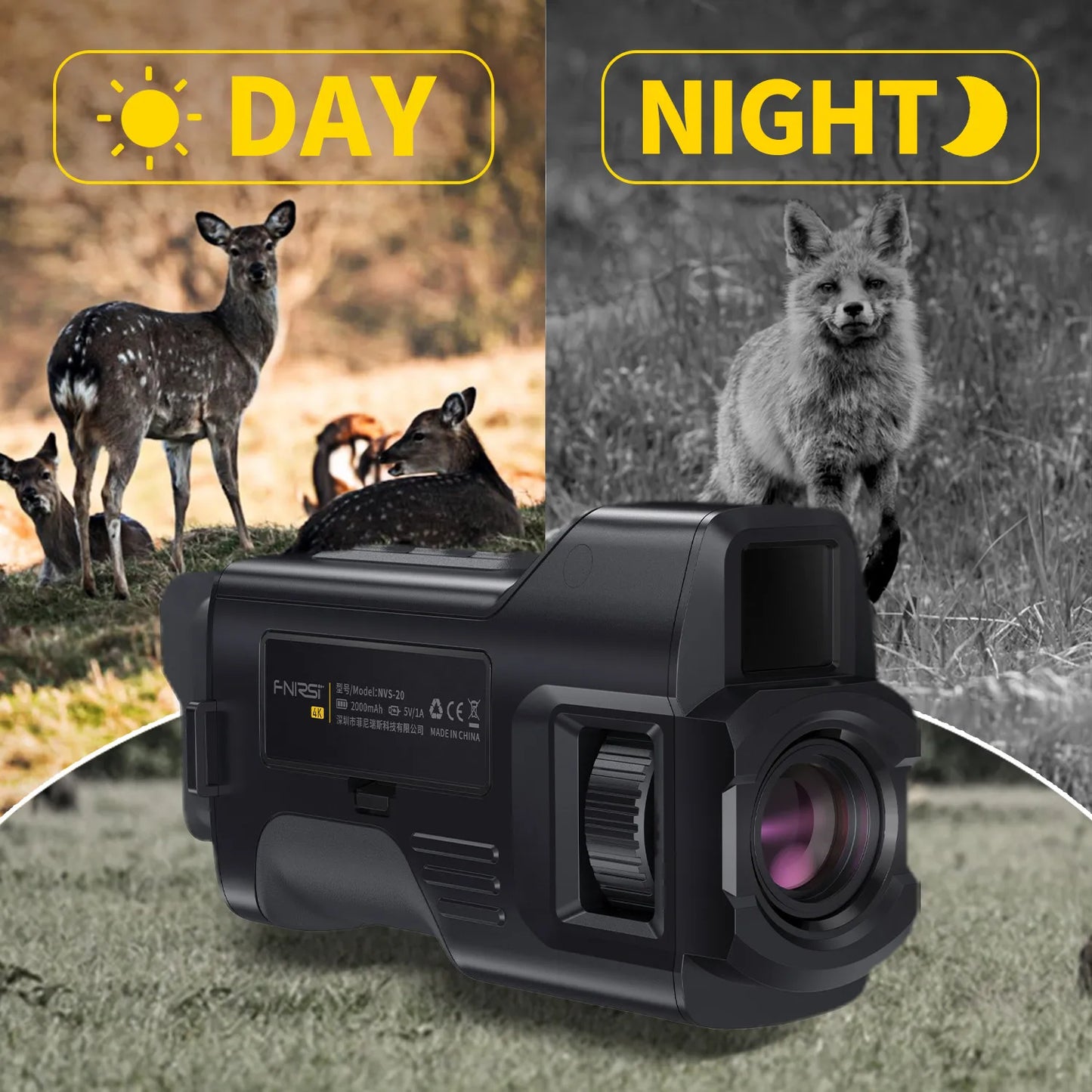 Monocular Night Vision Goggles 6X Digital Zoom 300m Hunting Camping Scope Day and Night Dual UseFNIRSI Telescope NVS-20 4KHD