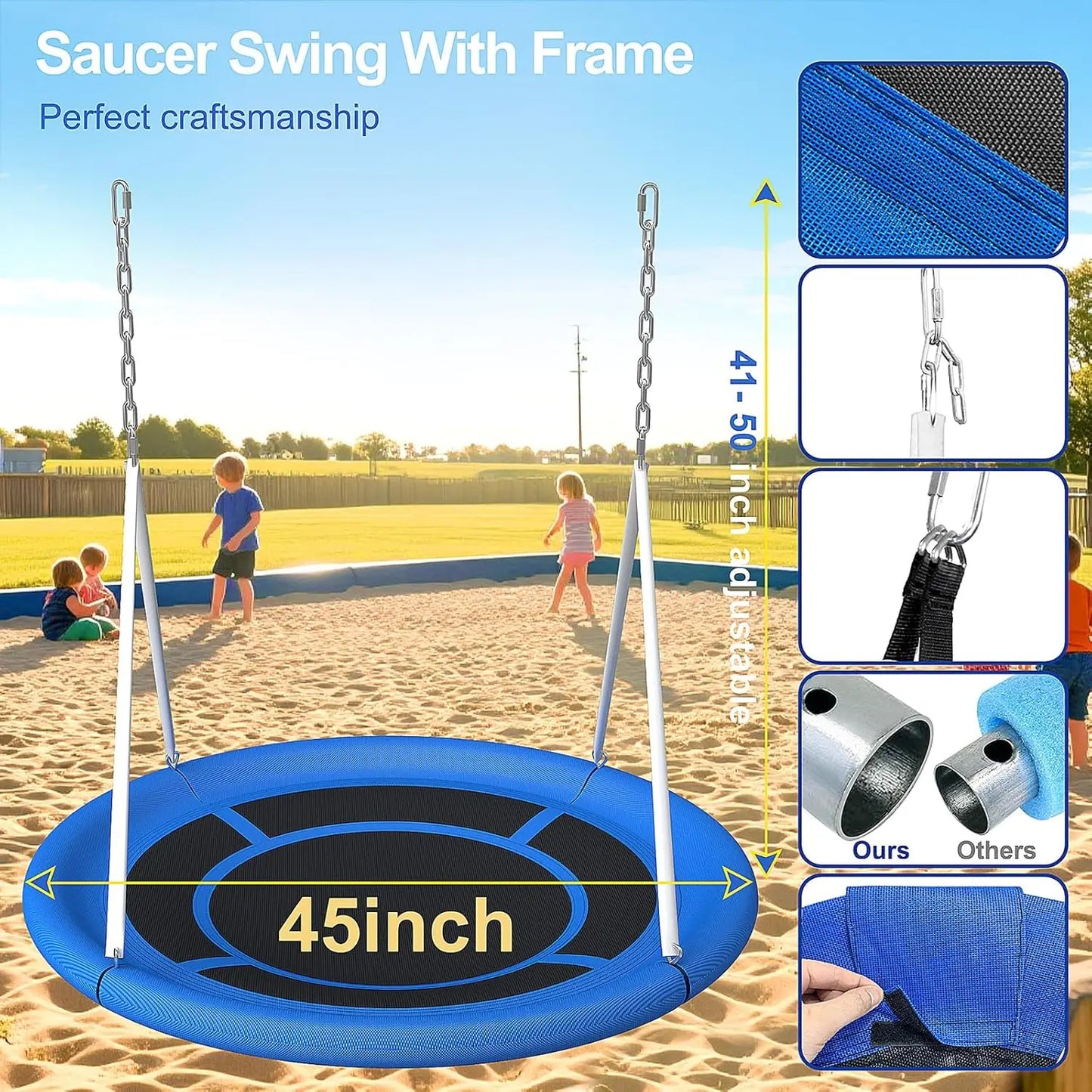 Heavy Duty 500lbs Saucer Swing Set - Outdoor Metal Frame Playground Includes 45'' Tree Swing & Adjustabl