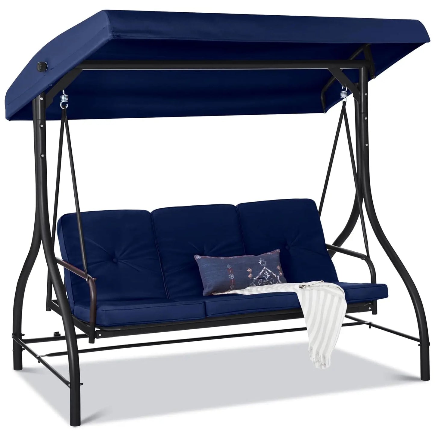 3-Seat Outdoor Large Converting Canopy Swing Glider, Patio Hammock Lounge Chair, Backyard w/Flatbed,,