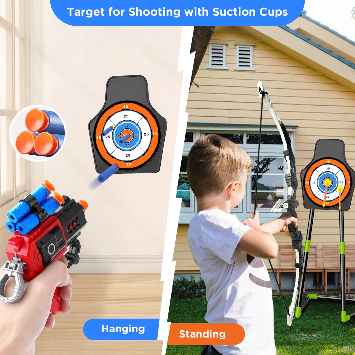VATOS 2X Bow Arrow + Guns Toy For Kids Night-Light Archery Stand Target Board Indoor Outdoor