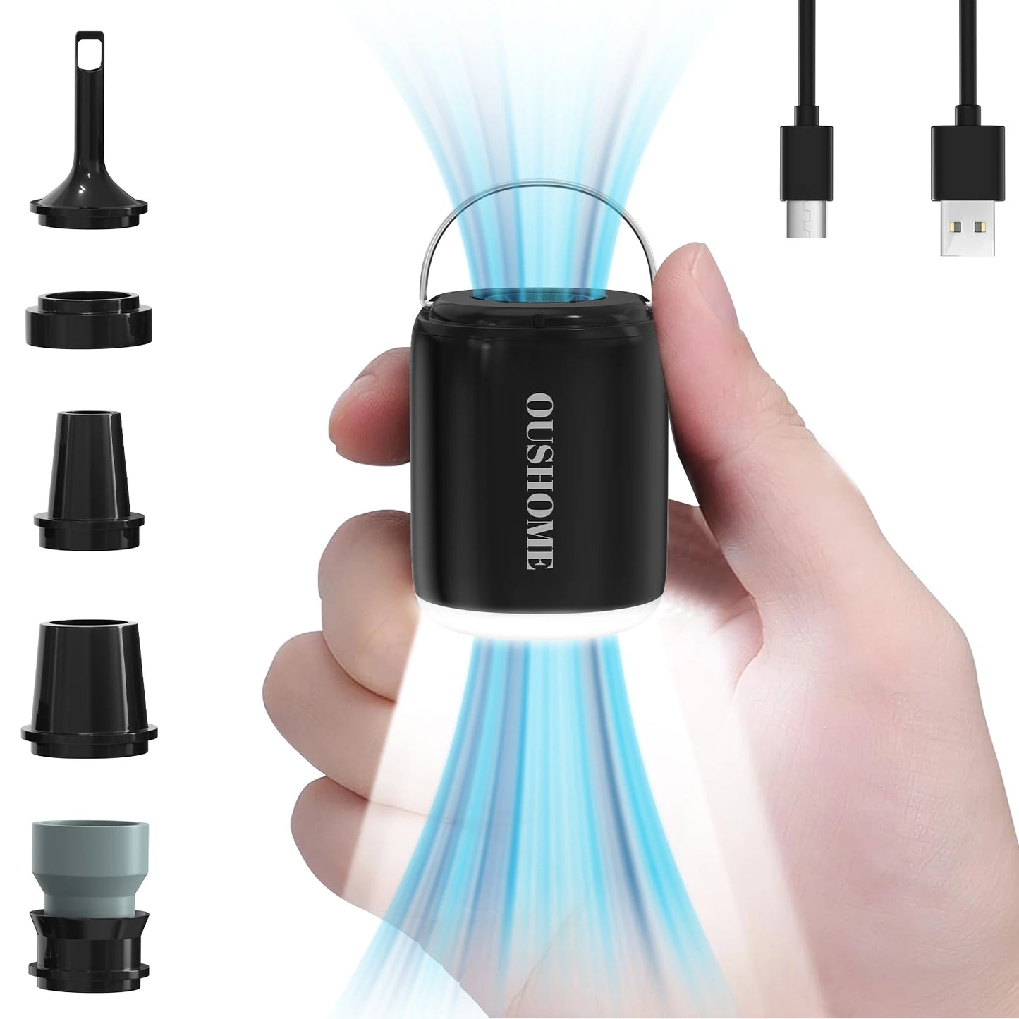Portable Air Pump for Inflatables, Ultra-Mini Air Pump with Camping Light, USB Rechargeable Air Pump with Magnetic Design