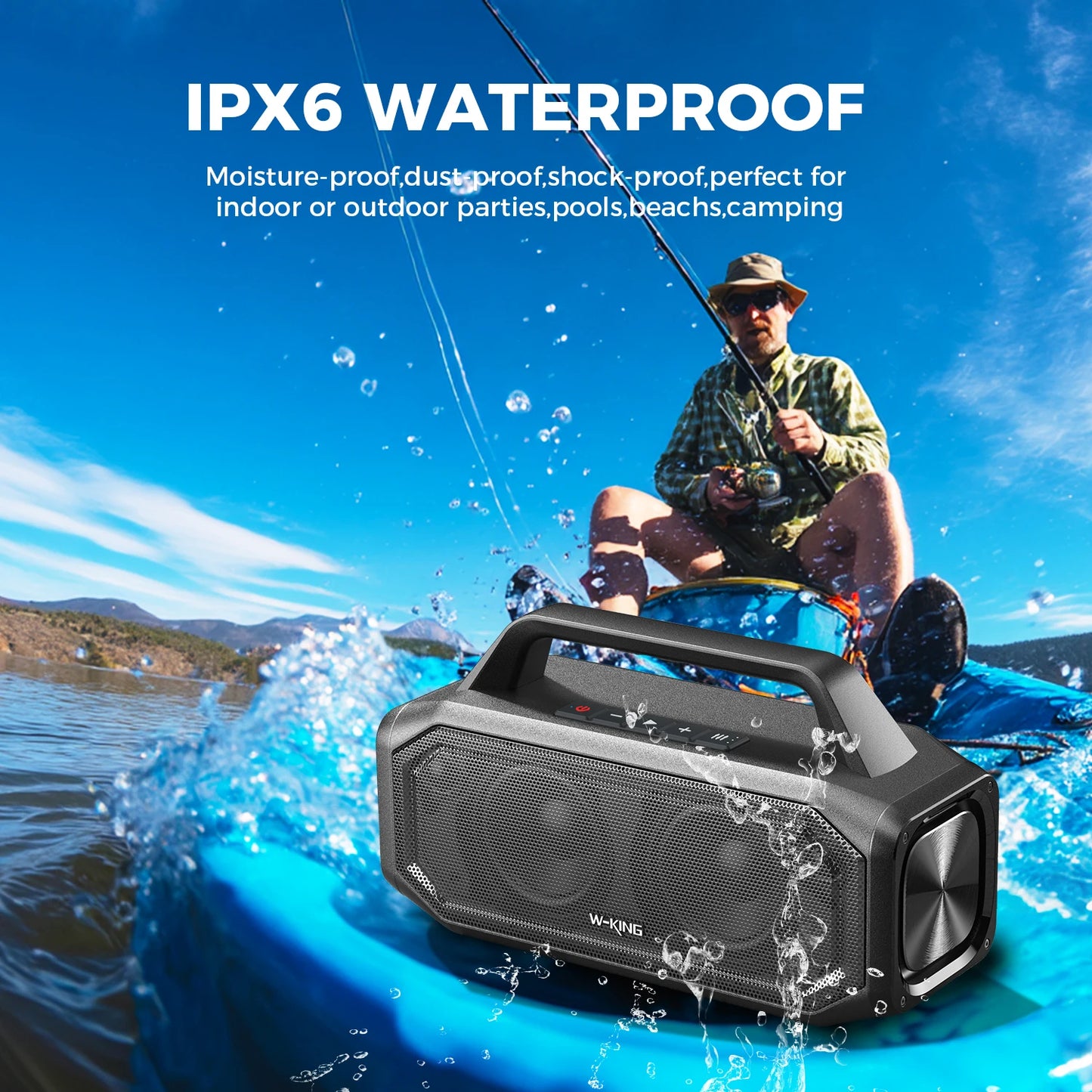 W-KING BT261-2 Bluetooth Wireless, 80W Portable Outdoor Speakers Loud with Bass Boost, Stereo Pairing,