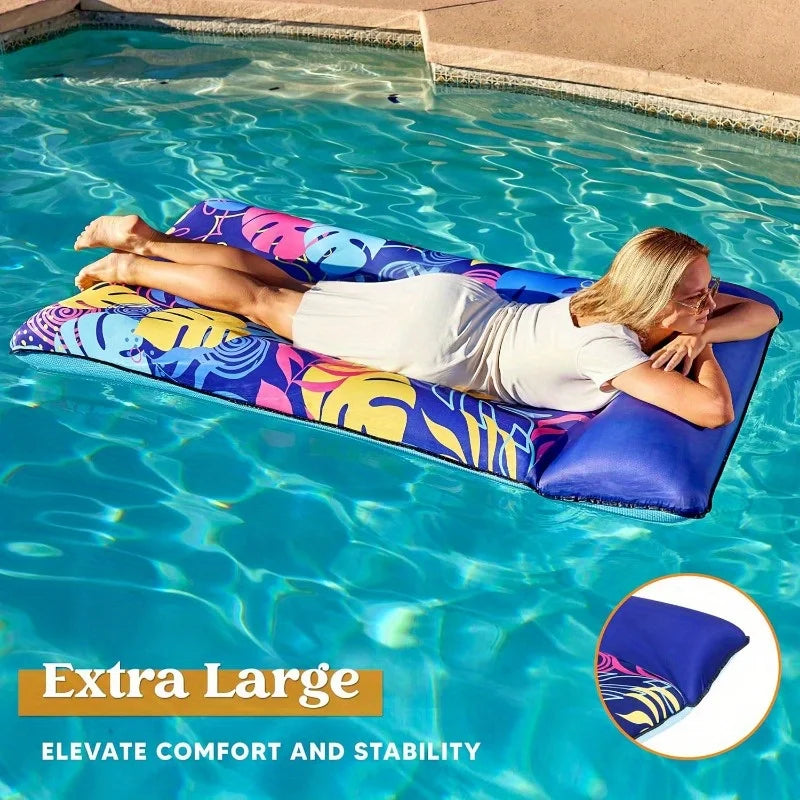 Fabric Covered Pool Inflatable Floats, Raft Mat Lounger for Adults with Headrest