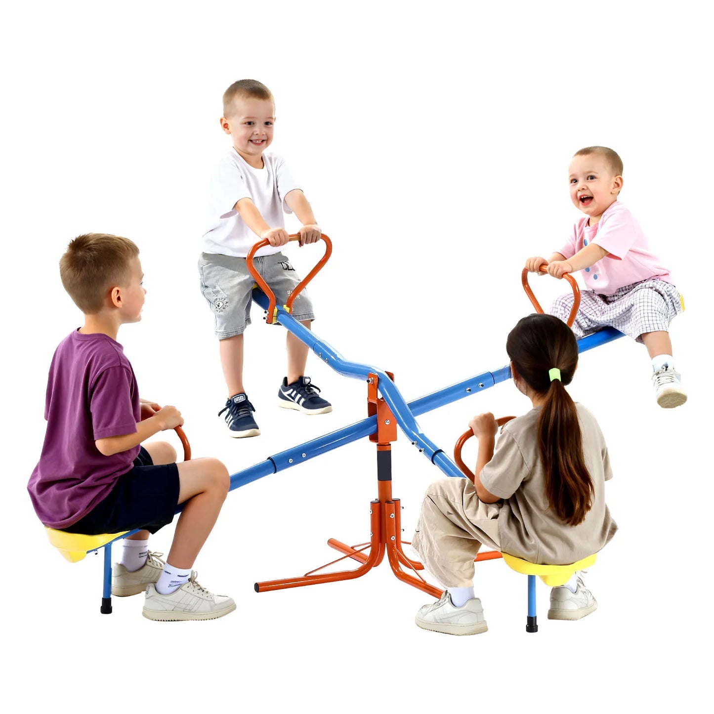 SucceBuy 4 Seats Kids Seesaw Sit & Spin Teeter Totter with 4-prong Support Legs & 360° Rotating Children Outdoor Play Equipment