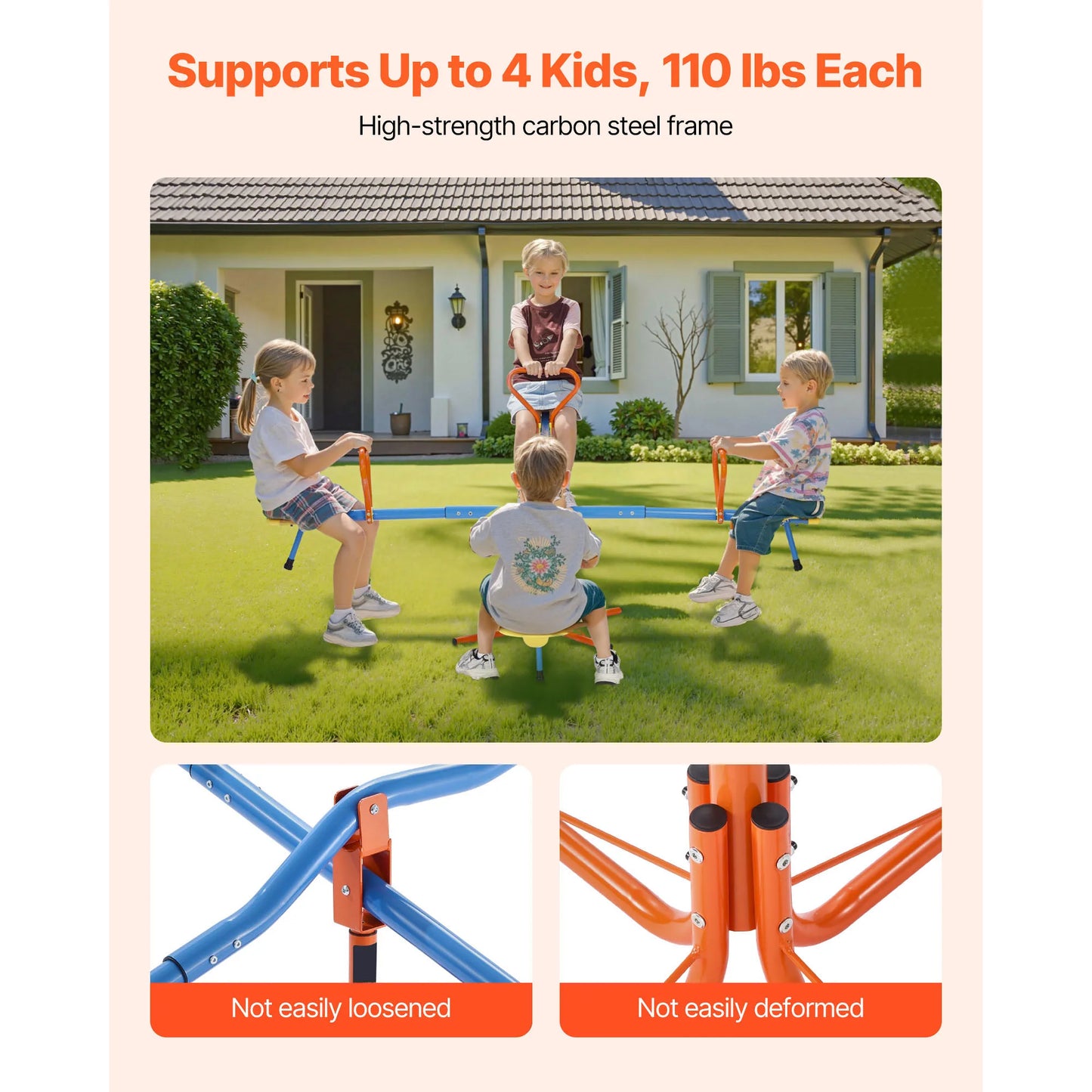 SucceBuy 4 Seats Kids Seesaw Sit & Spin Teeter Totter with 4-prong Support Legs & 360° Rotating Children Outdoor Play Equipment
