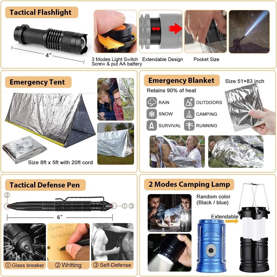 250Pcs Survival Gear First Aid Kit with Molle Bag & Emergency Tent for Outdoor Adventure, Hiking, Hunting