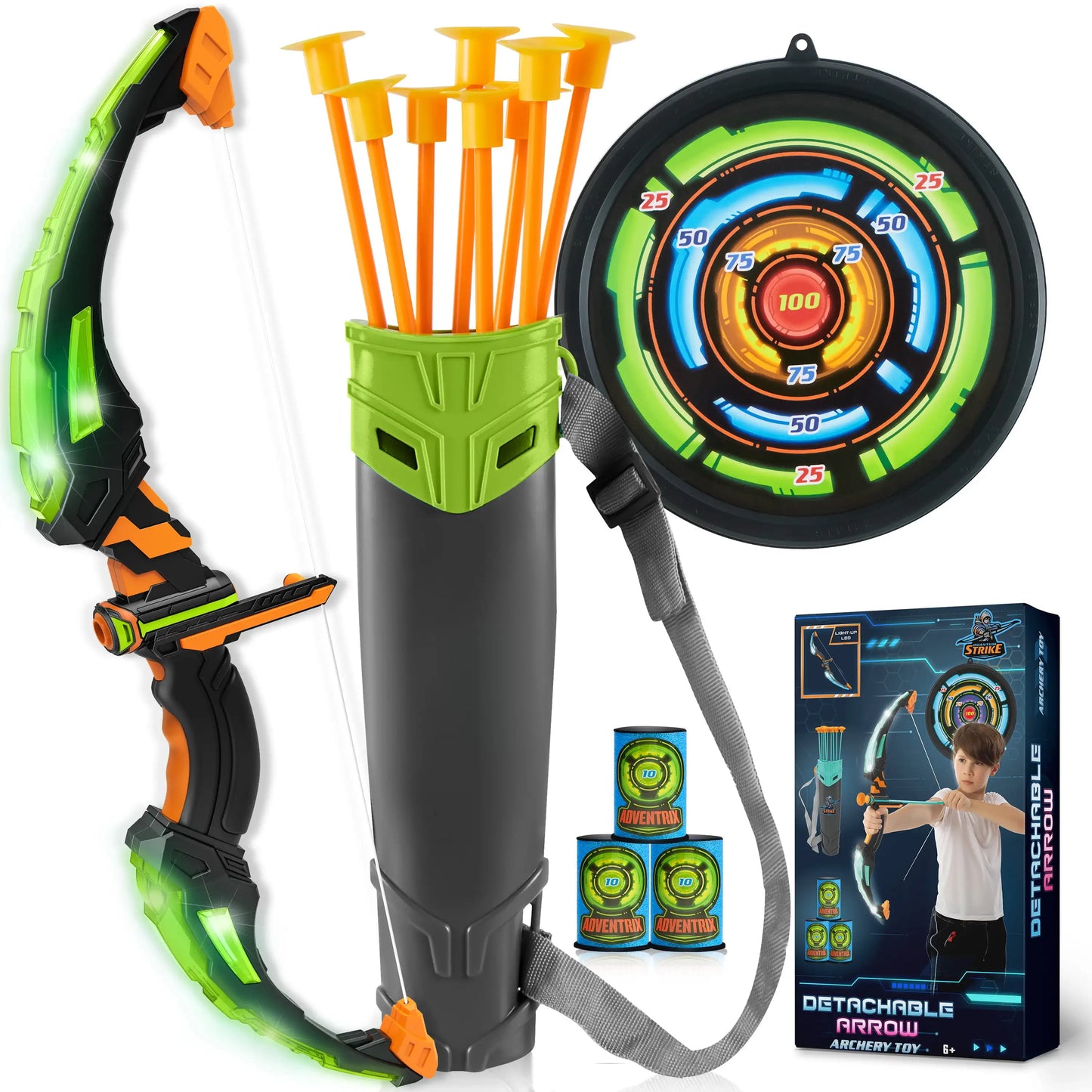 JOYFY Kids Bow Arrow Set with LED Flash Lights Outdoor Archery (Toy set with Suction Cup Arrows Great for Kids 6-12)