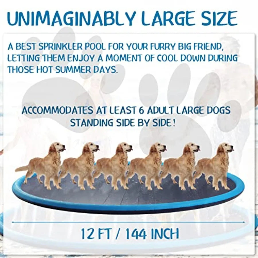 12 ft Extra Large Non Slip Splash Pad 144 for Adult and Dog Giant Thicken Sprinkler Pool Summer Outdoor Fun