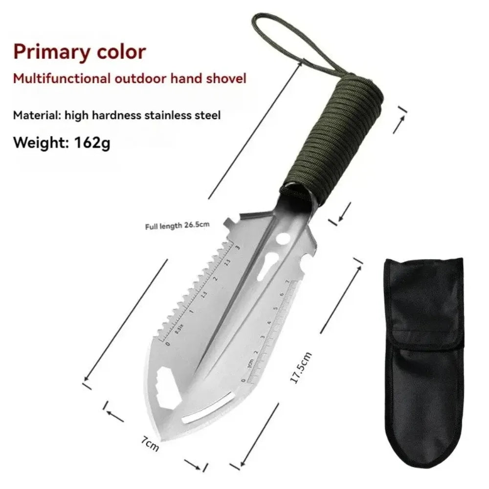 Folding Survival Shovel, Stainless Steel Multi-Tool Camping Spade with Pickaxe & Saw, Portable Tactical EDC Gear for Hiking