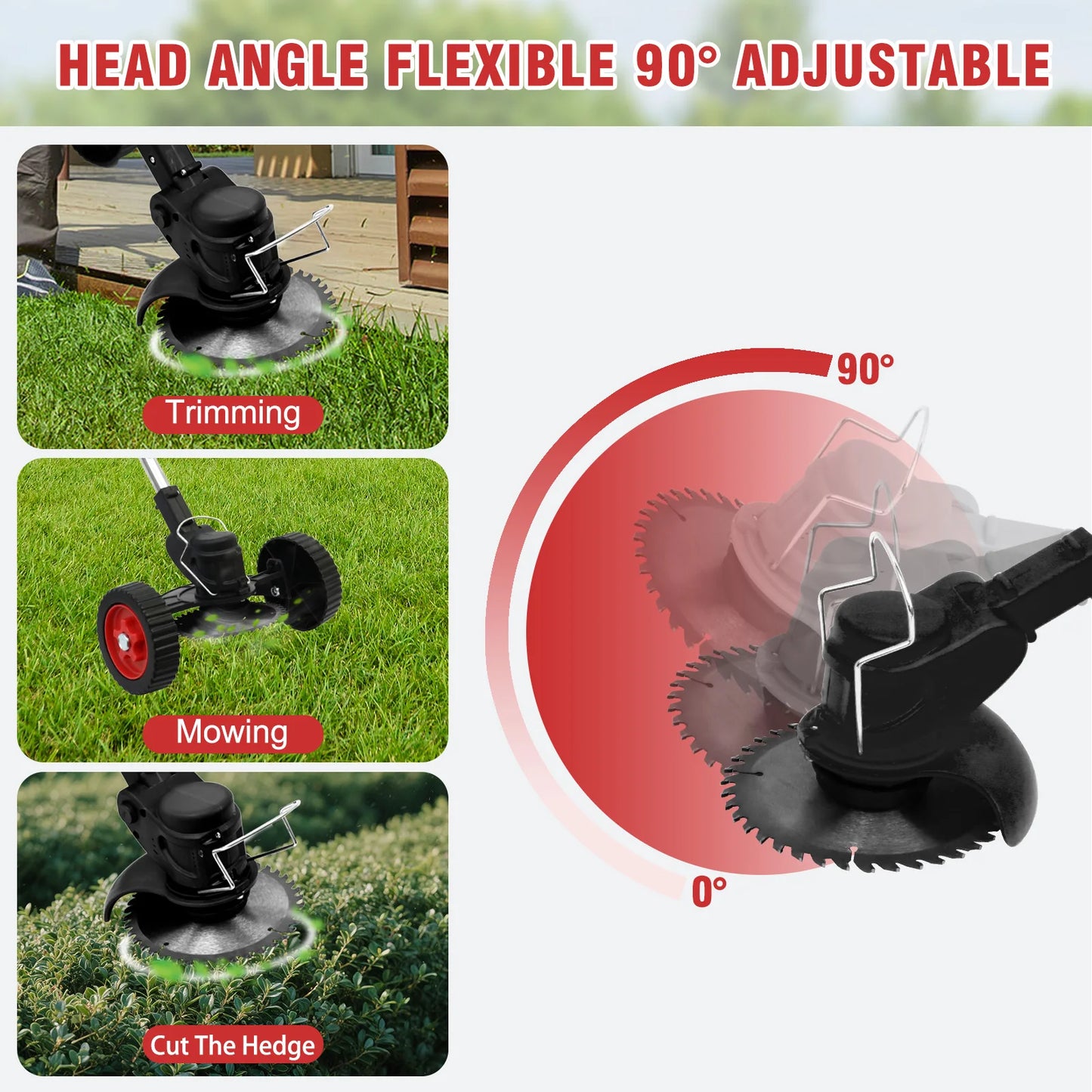 21V Cordless Lawn Trimmer Mower/ Weed Wacker Electric Foldable Lightweight Fast Charger 5C 2000mah Two Battery Bottom Wheel