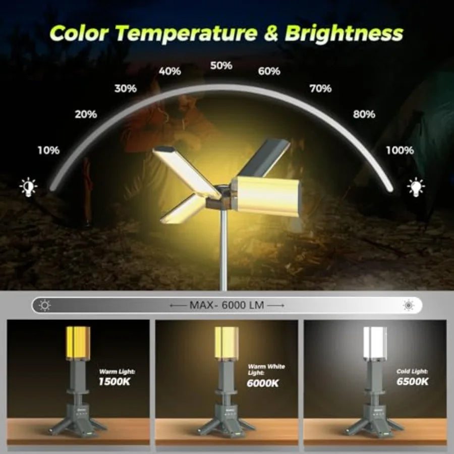 Telescopic Camping Lights with Remote Control 14000 mAh Rechargeable 6000LM LED Lanterns with Memory Function Dimmable Magnetic