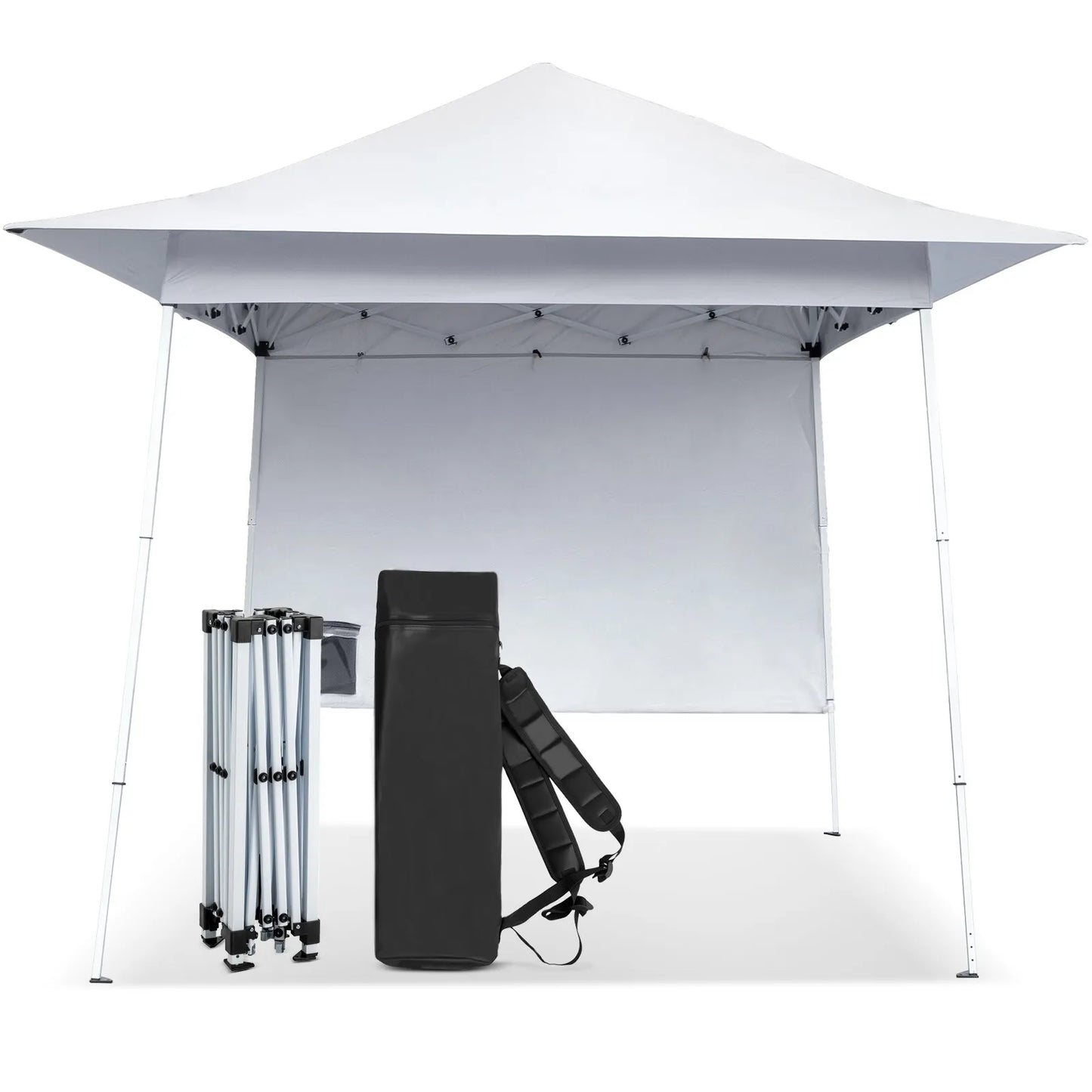 8'x8' Outdoor EZ Pop Up Gazebo Canopy Fold Tent for Party With 1 Wall White