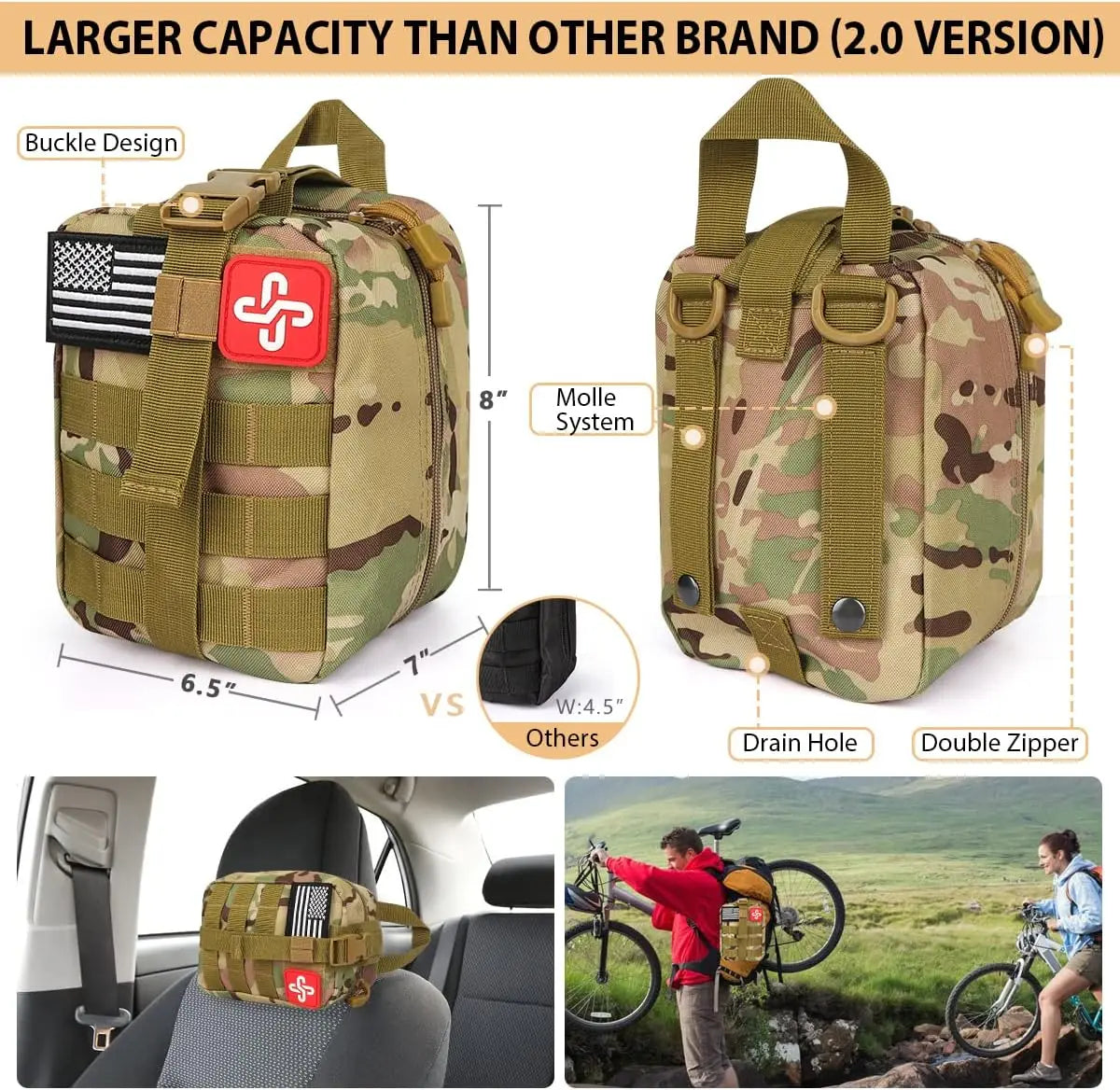 250Pcs Survival Gear First Aid Kit with Molle Bag & Emergency Tent for Outdoor Adventure, Hiking, Hunting
