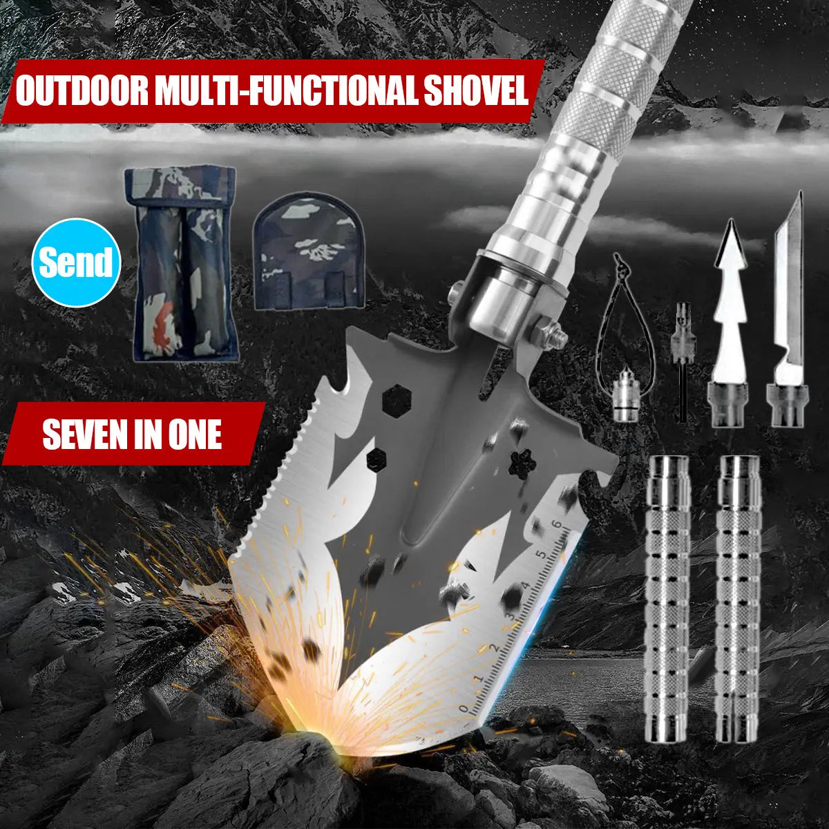 Multi Functional Detachable Foldable Military Electric Shovel, Survival Equipment Self-Defense Tools Camping Accessories