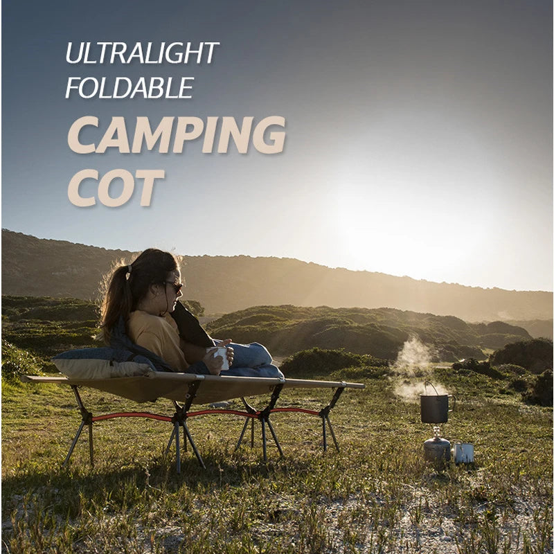 Camping Cot with Leg Extenders Portable Folding Bed Ultralight Aluminum Alloy Sleeping Cot for Outdoor Hiking Travel